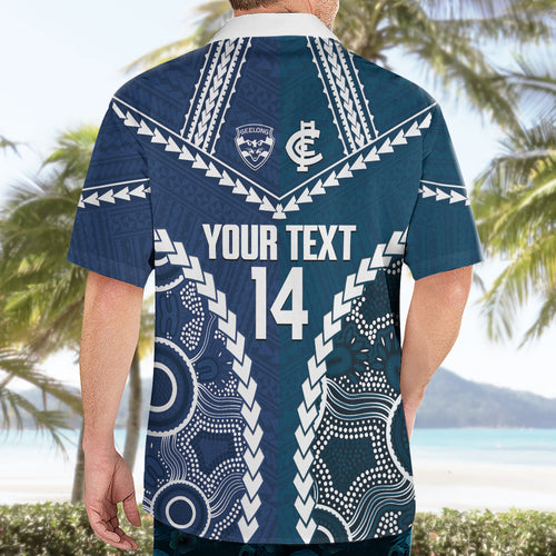 Custom Football Cats and Blues Hawaiian Shirt 2026 Together Aboriginal Polynesian Pattern