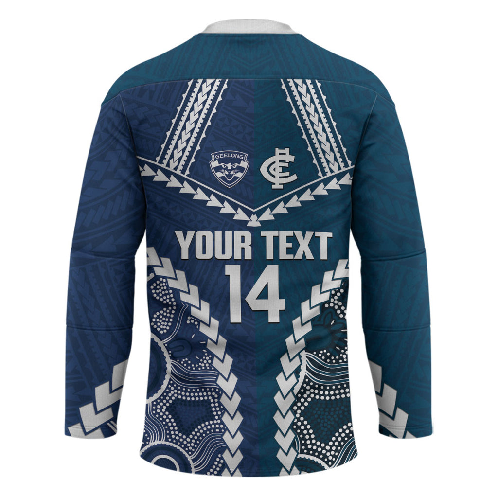 Custom Football Cats and Blues Hockey Jersey 2026 Together Aboriginal Polynesian Pattern