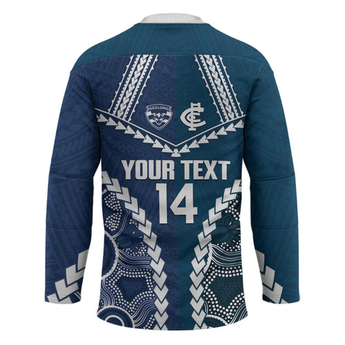 Custom Football Cats and Blues Hockey Jersey 2026 Together Aboriginal Polynesian Pattern