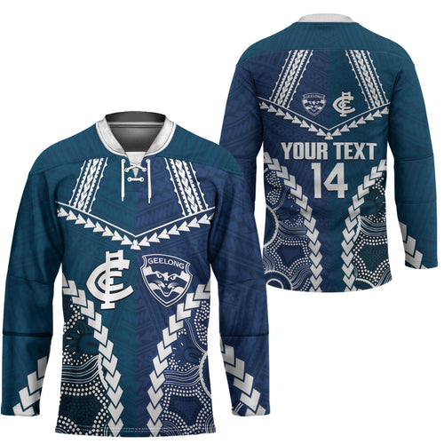 Custom Football Cats and Blues Hockey Jersey 2026 Together Aboriginal Polynesian Pattern