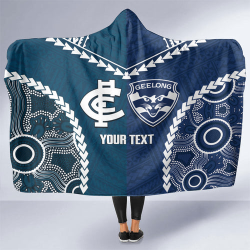 Custom Football Cats and Blues Hooded Blanket 2026 Together Aboriginal Polynesian Pattern