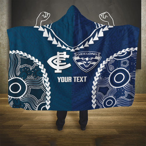 Custom Football Cats and Blues Hooded Blanket 2026 Together Aboriginal Polynesian Pattern