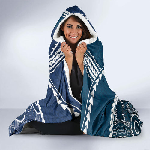 Custom Football Cats and Blues Hooded Blanket 2026 Together Aboriginal Polynesian Pattern