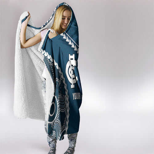 Custom Football Cats and Blues Hooded Blanket 2026 Together Aboriginal Polynesian Pattern