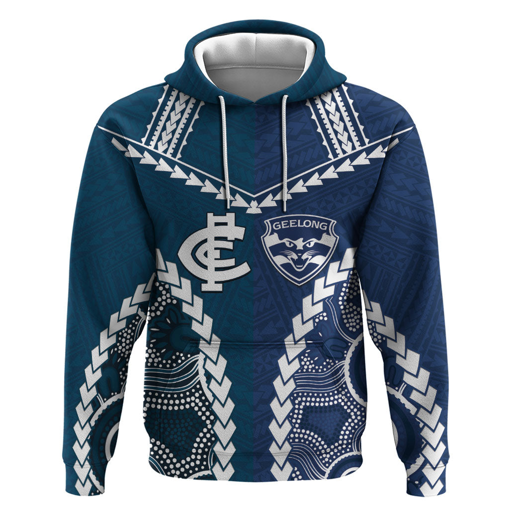 Custom Football Cats and Blues Hoodie 2026 Together Aboriginal Polynesian Pattern