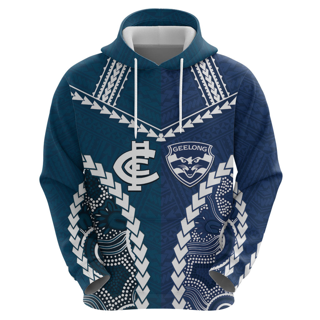 Custom Football Cats and Blues Hoodie 2026 Together Aboriginal Polynesian Pattern
