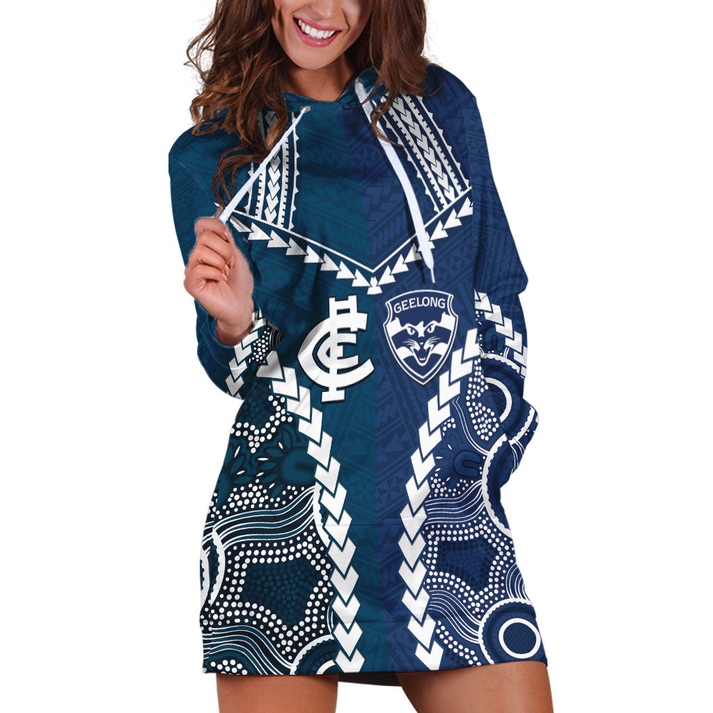 Custom Football Cats and Blues Hoodie Dress 2026 Together Aboriginal Polynesian Pattern
