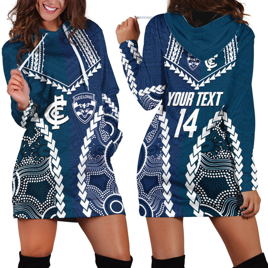 Custom Football Cats and Blues Hoodie Dress 2026 Together Aboriginal Polynesian Pattern