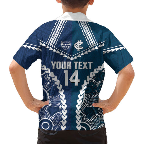 Custom Football Cats and Blues Kid Hawaiian Shirt 2026 Together Aboriginal Polynesian Pattern