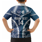 Custom Football Cats and Blues Kid Hawaiian Shirt 2026 Together Aboriginal Polynesian Pattern LT14