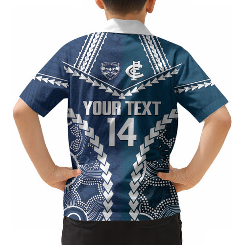 Custom Football Cats and Blues Kid Hawaiian Shirt 2026 Together Aboriginal Polynesian Pattern LT14