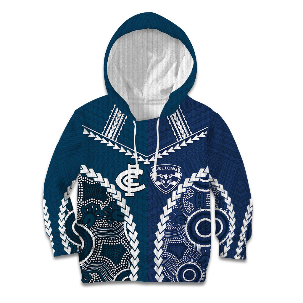 Custom Football Cats and Blues Kid Hoodie 2026 Together Aboriginal Polynesian Pattern