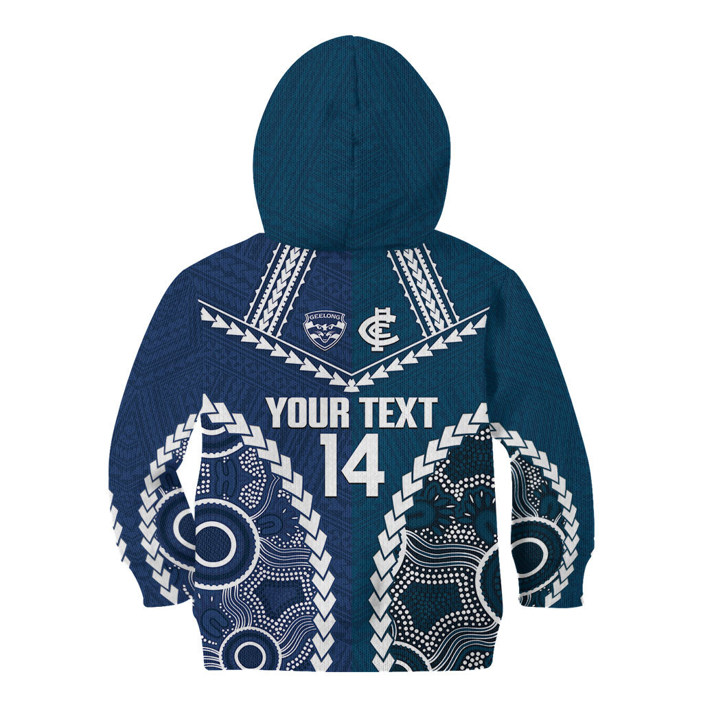 Custom Football Cats and Blues Kid Hoodie 2026 Together Aboriginal Polynesian Pattern