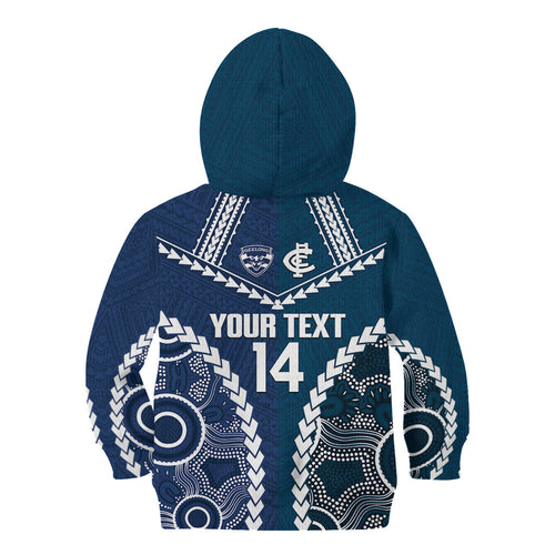 Custom Football Cats and Blues Kid Hoodie 2026 Together Aboriginal Polynesian Pattern