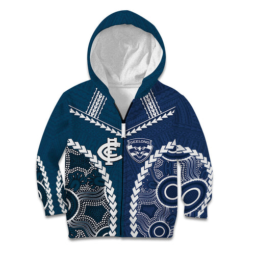 Custom Football Cats and Blues Kid Hoodie 2026 Together Aboriginal Polynesian Pattern