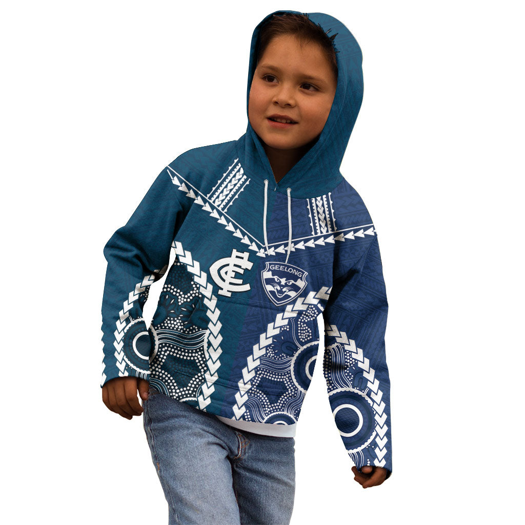 Custom Football Cats and Blues Kid Hoodie 2026 Together Aboriginal Polynesian Pattern