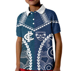 Custom Football Cats and Blues Kid Polo Shirt 2026 Together Aboriginal Polynesian Pattern