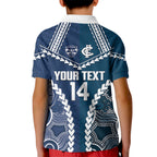 Custom Football Cats and Blues Kid Polo Shirt 2026 Together Aboriginal Polynesian Pattern