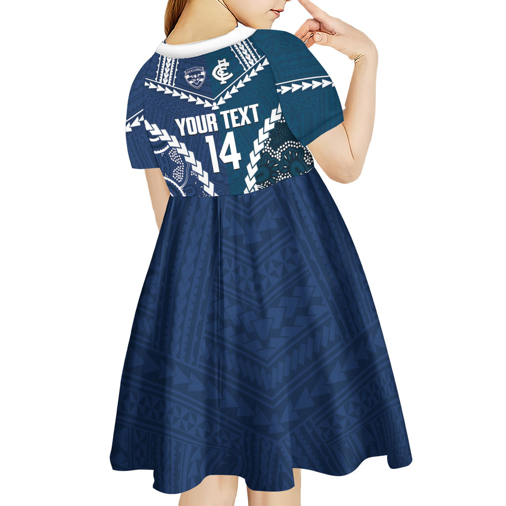 Custom Football Cats and Blues Kid Short Sleeve Dress 2026 Together Aboriginal Polynesian Pattern