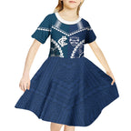 Custom Football Cats and Blues Kid Short Sleeve Dress 2026 Together Aboriginal Polynesian Pattern