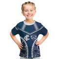 Custom Football Cats and Blues Kid T Shirt 2026 Together Aboriginal Polynesian Pattern