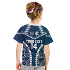 Custom Football Cats and Blues Kid T Shirt 2026 Together Aboriginal Polynesian Pattern