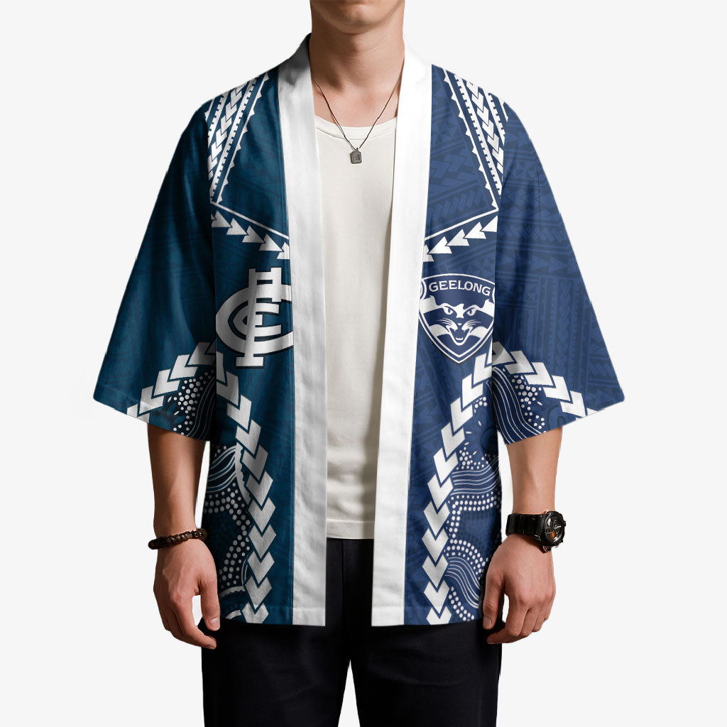 Custom Football Cats and Blues Kimono 2026 Together Aboriginal Polynesian Pattern