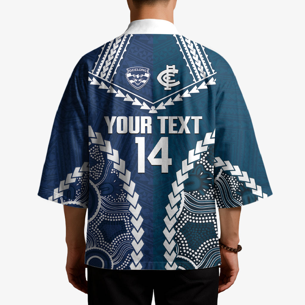 Custom Football Cats and Blues Kimono 2026 Together Aboriginal Polynesian Pattern