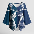 Custom Football Cats and Blues Kimono Sleeve Blouse 2026 Together Aboriginal Polynesian Pattern