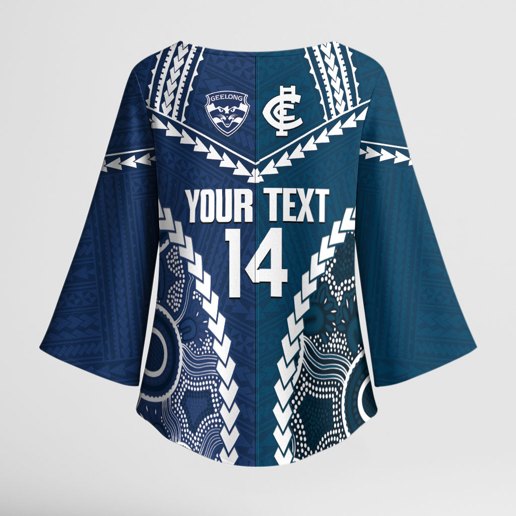 Custom Football Cats and Blues Kimono Sleeve Blouse 2026 Together Aboriginal Polynesian Pattern