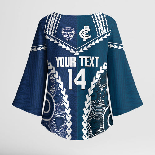 Custom Football Cats and Blues Kimono Sleeve Blouse 2026 Together Aboriginal Polynesian Pattern