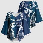 Custom Football Cats and Blues Kimono Sleeve Blouse 2026 Together Aboriginal Polynesian Pattern