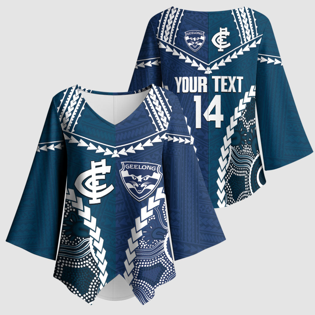 Custom Football Cats and Blues Kimono Sleeve Blouse 2026 Together Aboriginal Polynesian Pattern