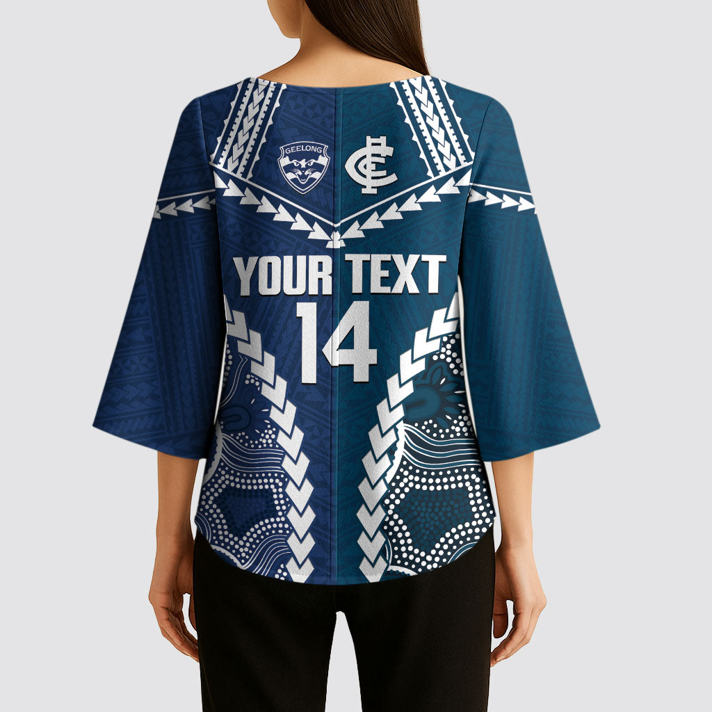 Custom Football Cats and Blues Kimono Sleeve Blouse 2026 Together Aboriginal Polynesian Pattern
