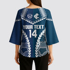 Custom Football Cats and Blues Kimono Sleeve Blouse 2026 Together Aboriginal Polynesian Pattern