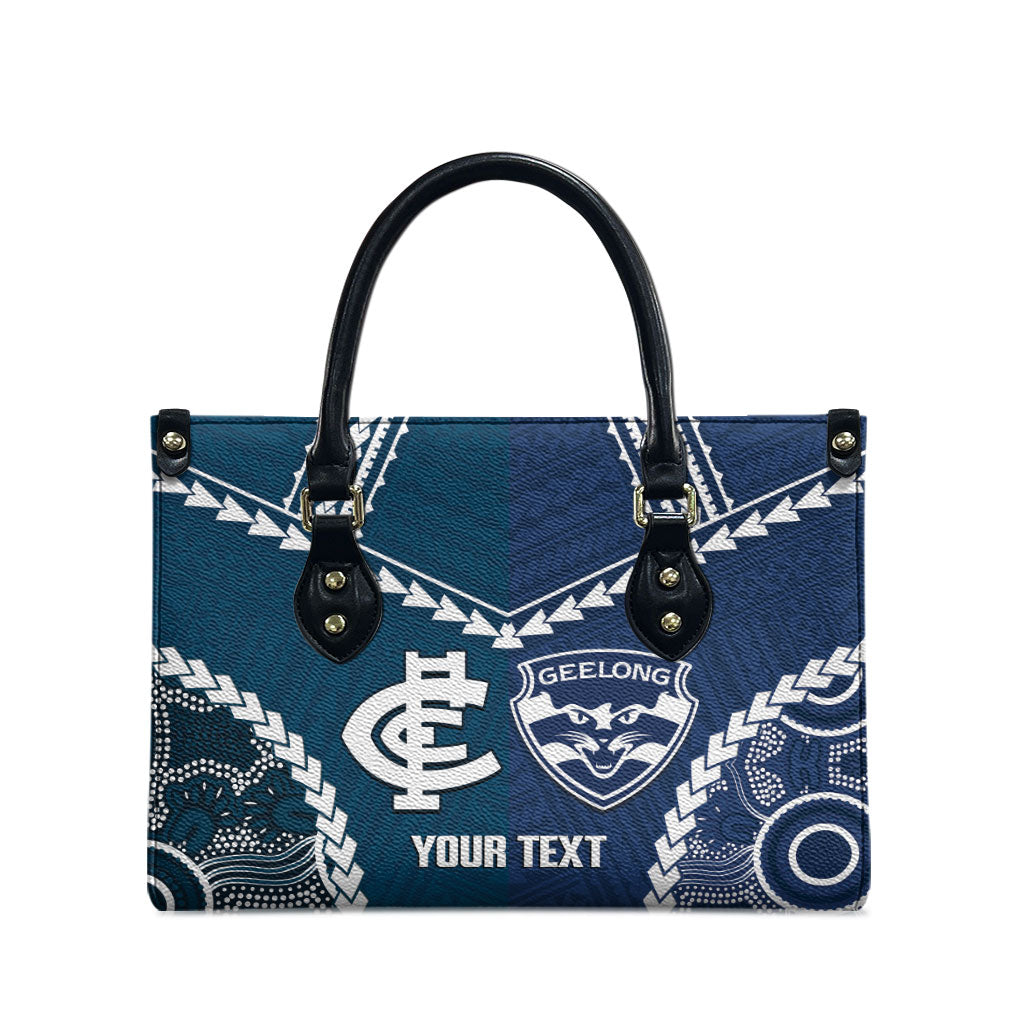Custom Football Cats and Blues Leather Bag 2026 Together Aboriginal Polynesian Pattern