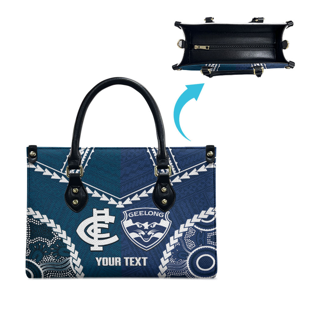 Custom Football Cats and Blues Leather Bag 2026 Together Aboriginal Polynesian Pattern