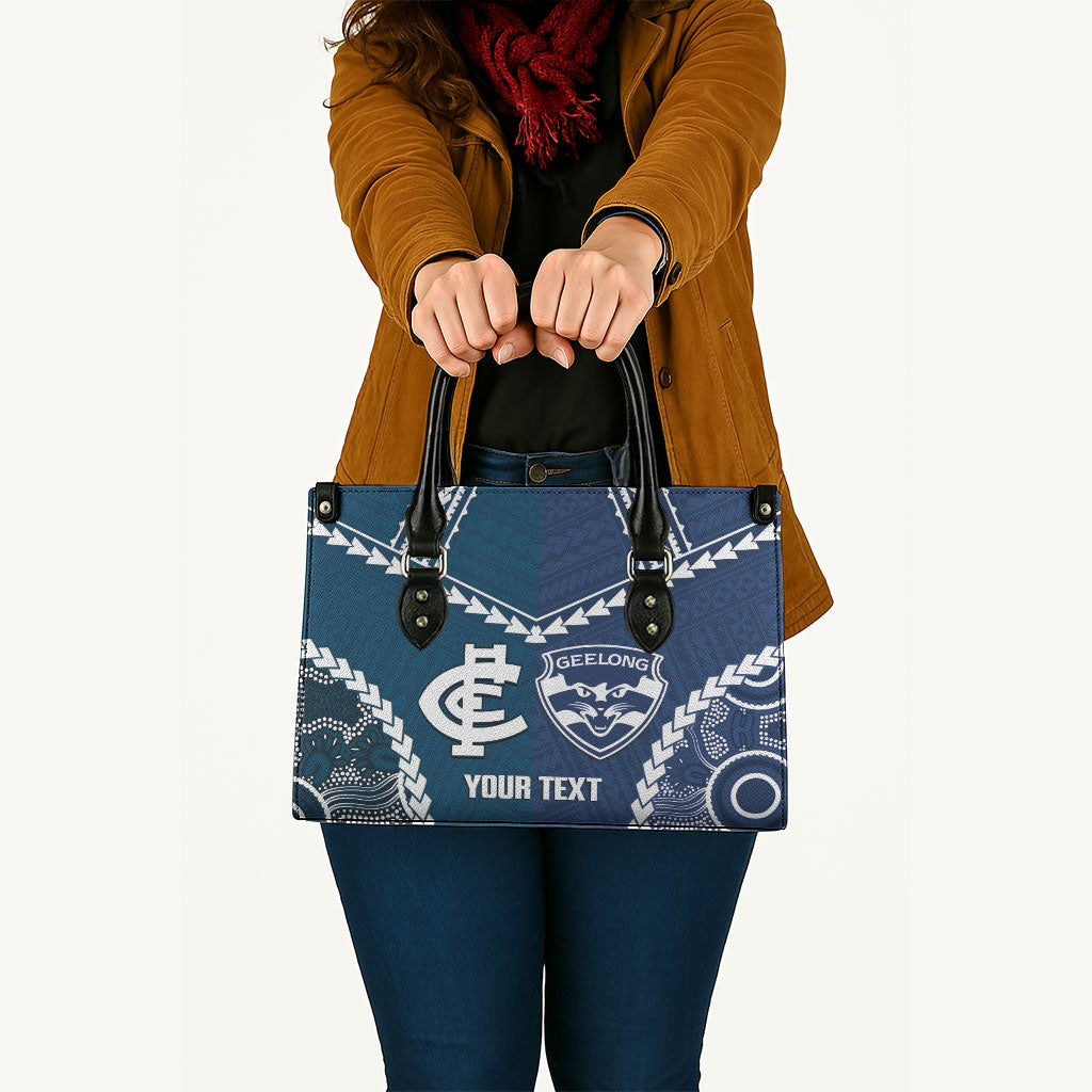 Custom Football Cats and Blues Leather Bag 2026 Together Aboriginal Polynesian Pattern