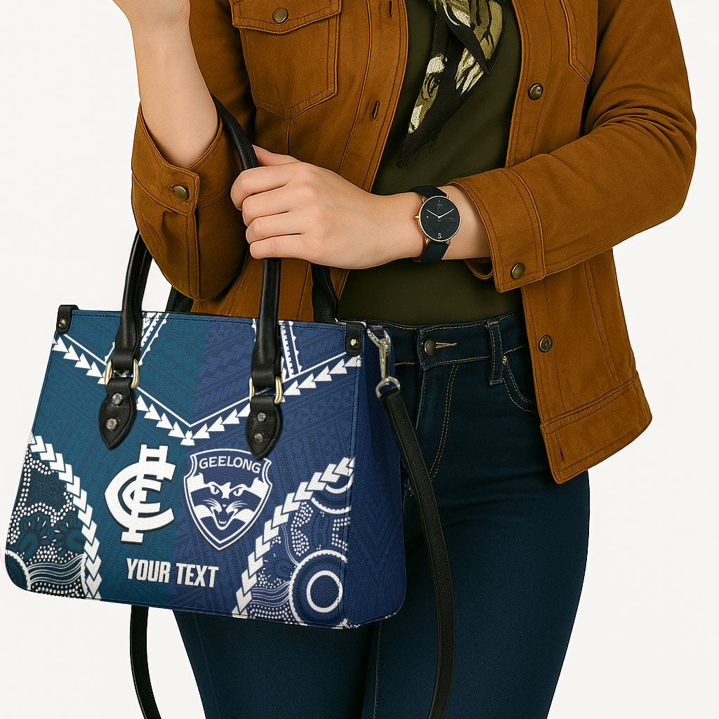 Custom Football Cats and Blues Leather Bag 2026 Together Aboriginal Polynesian Pattern