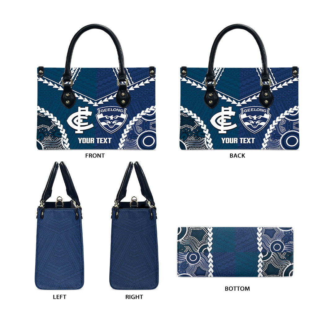 Custom Football Cats and Blues Leather Bag 2026 Together Aboriginal Polynesian Pattern