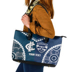 Custom Football Cats and Blues Leather Tote Bag 2026 Together Aboriginal Polynesian Pattern