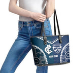 Custom Football Cats and Blues Leather Tote Bag 2026 Together Aboriginal Polynesian Pattern