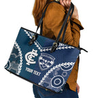 Custom Football Cats and Blues Leather Tote Bag 2026 Together Aboriginal Polynesian Pattern