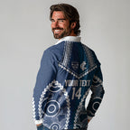 Custom Football Cats and Blues Long Sleeve Polo Shirt 2026 Together Aboriginal Polynesian Pattern