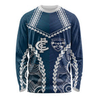 Custom Football Cats and Blues Long Sleeve Shirt 2026 Together Aboriginal Polynesian Pattern