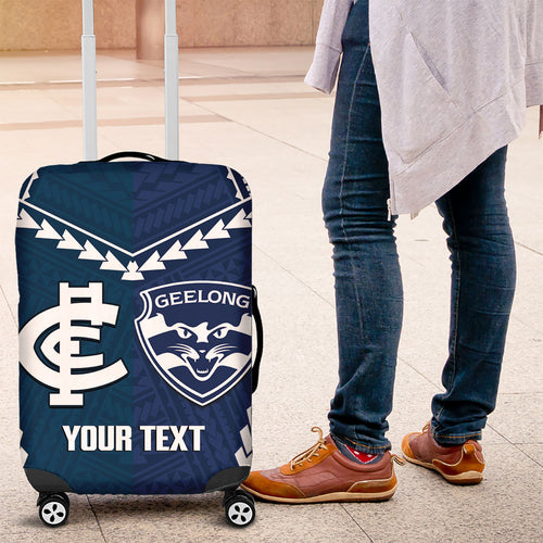 Custom Football Cats and Blues Luggage Cover 2026 Together Aboriginal Polynesian Pattern
