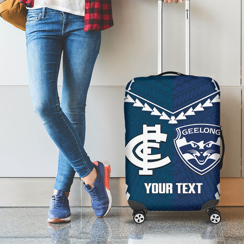 Custom Football Cats and Blues Luggage Cover 2026 Together Aboriginal Polynesian Pattern
