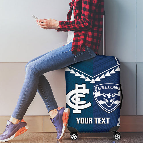 Custom Football Cats and Blues Luggage Cover 2026 Together Aboriginal Polynesian Pattern