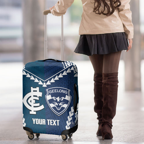 Custom Football Cats and Blues Luggage Cover 2026 Together Aboriginal Polynesian Pattern