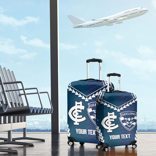 Custom Football Cats and Blues Luggage Cover 2026 Together Aboriginal Polynesian Pattern
